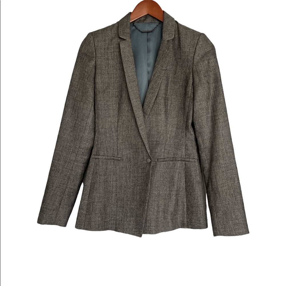 Elie Tahari single button notch lapel blazer pockets metallic gray sz 4